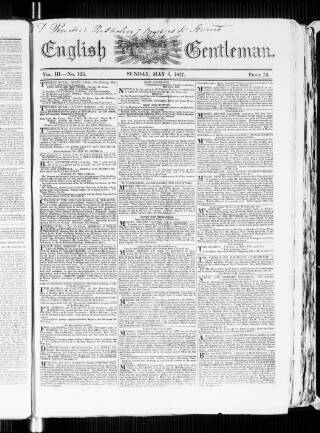 cover page of English Gentleman published on May 6, 1827