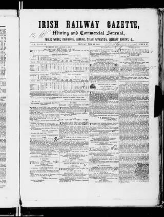 cover page of Irish Railway Gazette published on May 22, 1848