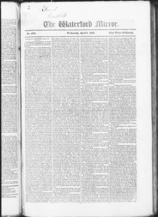 cover page of Waterford Mirror and Tramore Visitor published on April 1, 1829