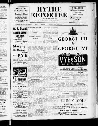 cover page of Hythe Reporter published on May 22, 1937