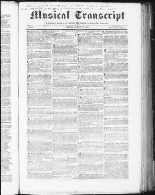 cover page of Musical Transcript published on May 20, 1854