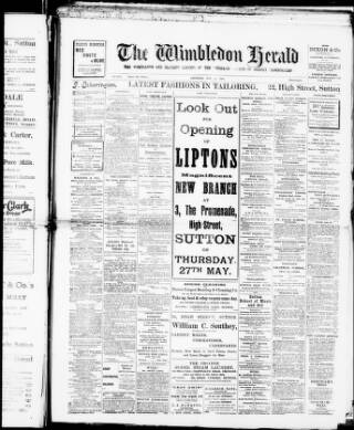 cover page of Wimbledon Herald published on May 22, 1909