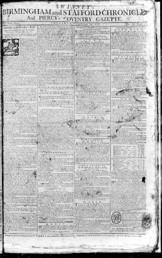 cover page of Piercy's Coventry Gazette published on November 19, 1778
