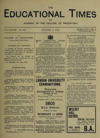 cover page of Educational Times published on August 2, 1915