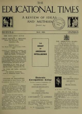 cover page of Educational Times published on May 1, 1923