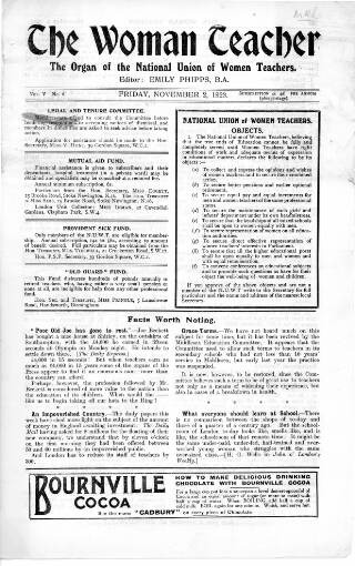 cover page of Woman Teacher published on November 2, 1923