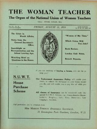 cover page of Woman Teacher published on August 31, 1934