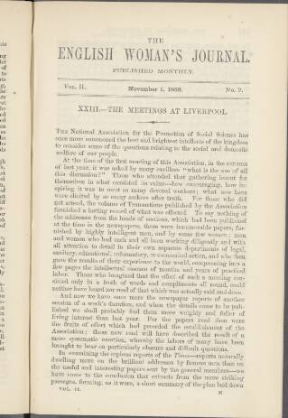 cover page of English Woman's Journal published on November 1, 1858