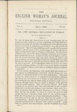 cover page of English Woman's Journal published on April 1, 1860
