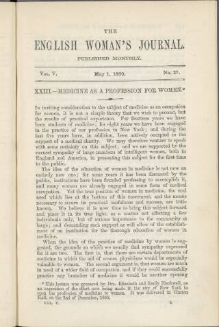 cover page of English Woman's Journal published on May 1, 1860