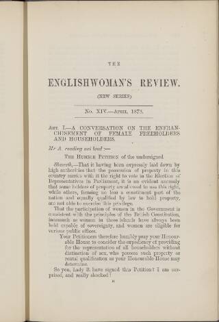 cover page of Englishwoman's Review published on April 1, 1873