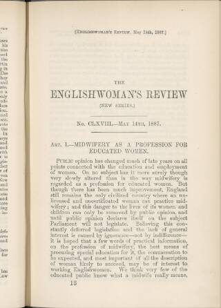 cover page of Englishwoman's Review published on May 14, 1887