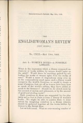 cover page of Englishwoman's Review published on May 15, 1889