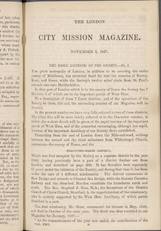 cover page of London City Mission Magazine published on November 2, 1857
