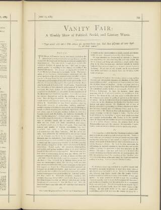 cover page of Vanity Fair published on June 13, 1885