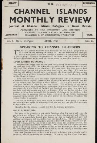 cover page of Channel Islands Monthly Review published on April 1, 1945