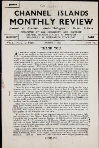 cover page of Channel Islands Monthly Review published on August 1, 1945